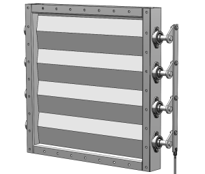 Efficient multi-blade damper for industrial ventilation, optimizing airflow distribution.
