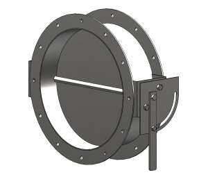 Industrial round manual balancing damper for adjusting airflow in duct systems.