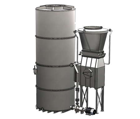Industrial ventilation venturi scrubber for removing pollutants from air streams.